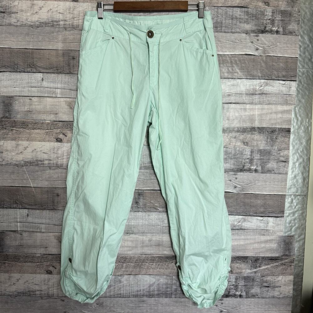 Fresh Produce Seafoam Green Cotton Drawstring Capri Pants M Travel Resort